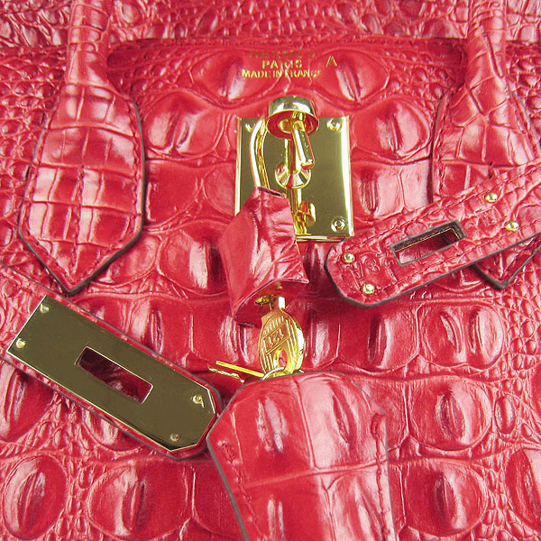 Replica Hermes Birkin 30CM Crocodile Head Veins Bag Red 6088 On Sale